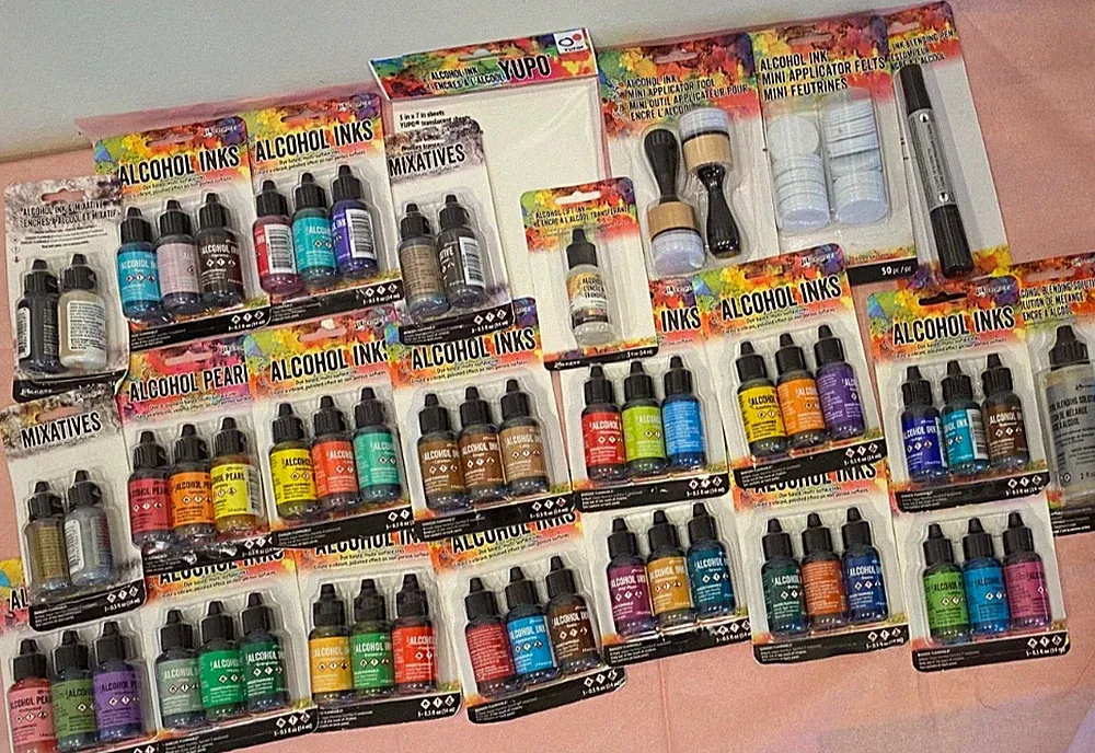 24 pc set Tim Holtz Ranger Adirondack Alcohol Ink 51 bottles diff inks + 6 acces