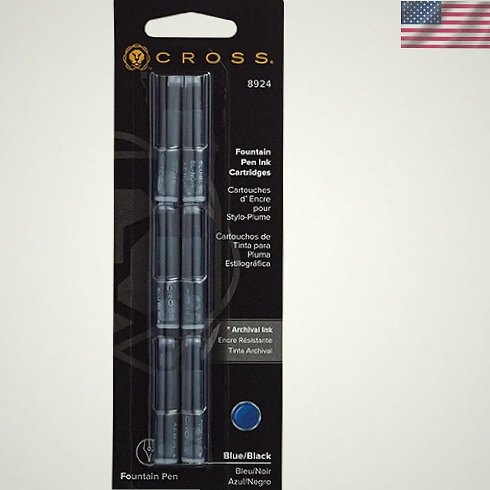 Archival Blue/Black Fountain Pen Ink Refill 6-Pack - Smooth and Fade-Resistant