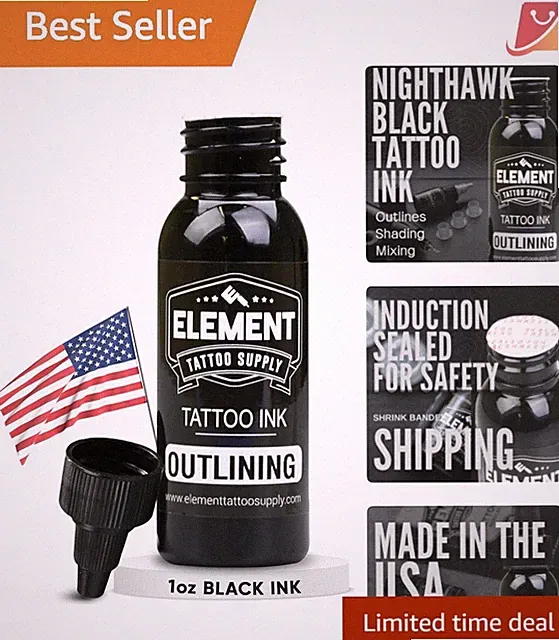 Black Tattoo Ink Safe 1oz Solid for Outlining Shading Professional
