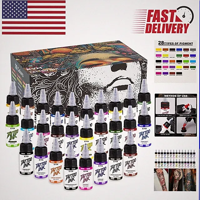 Compact Tattoo Ink Set - 28 Vibrant Colors, Safe & Easy to Store 15ml Bottles