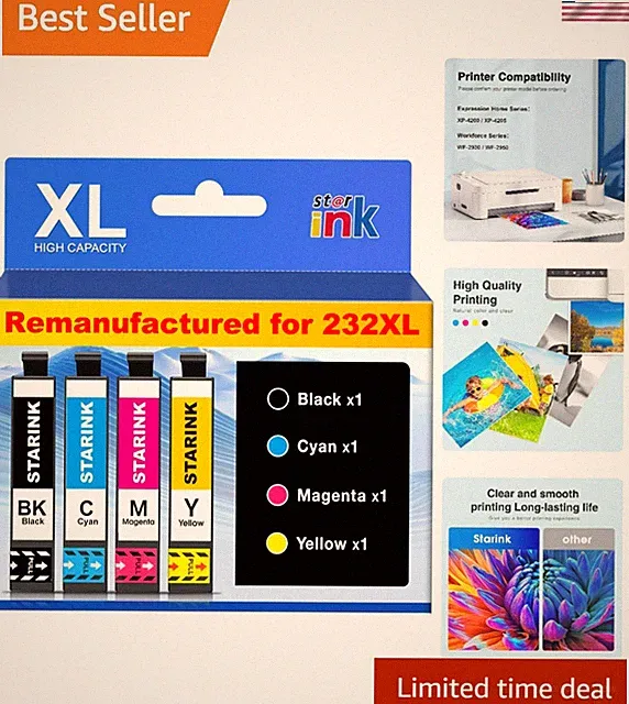 Latest Upgraded 232XL Ink Cartridges Combo Pack - Black, Cyan, Magenta, Yellow