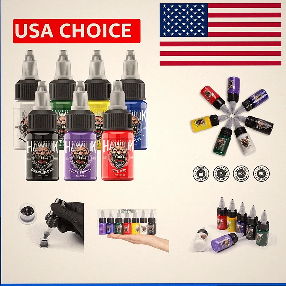 Multicolor Tattoo Ink Set - 15ml Bottles, Durable, Fade-Resistant Pigment