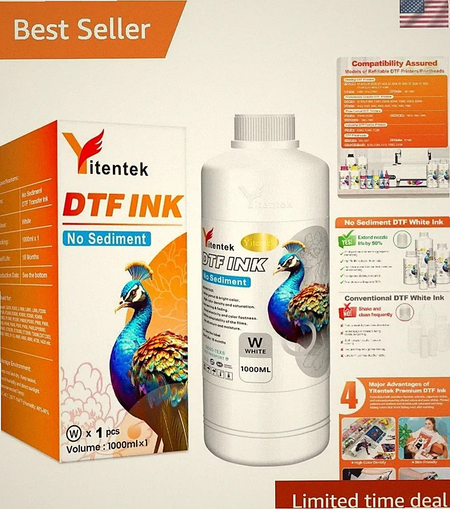 No Sediment DTF White Ink 1000ML – Vibrant, Fade-Resistant Prints