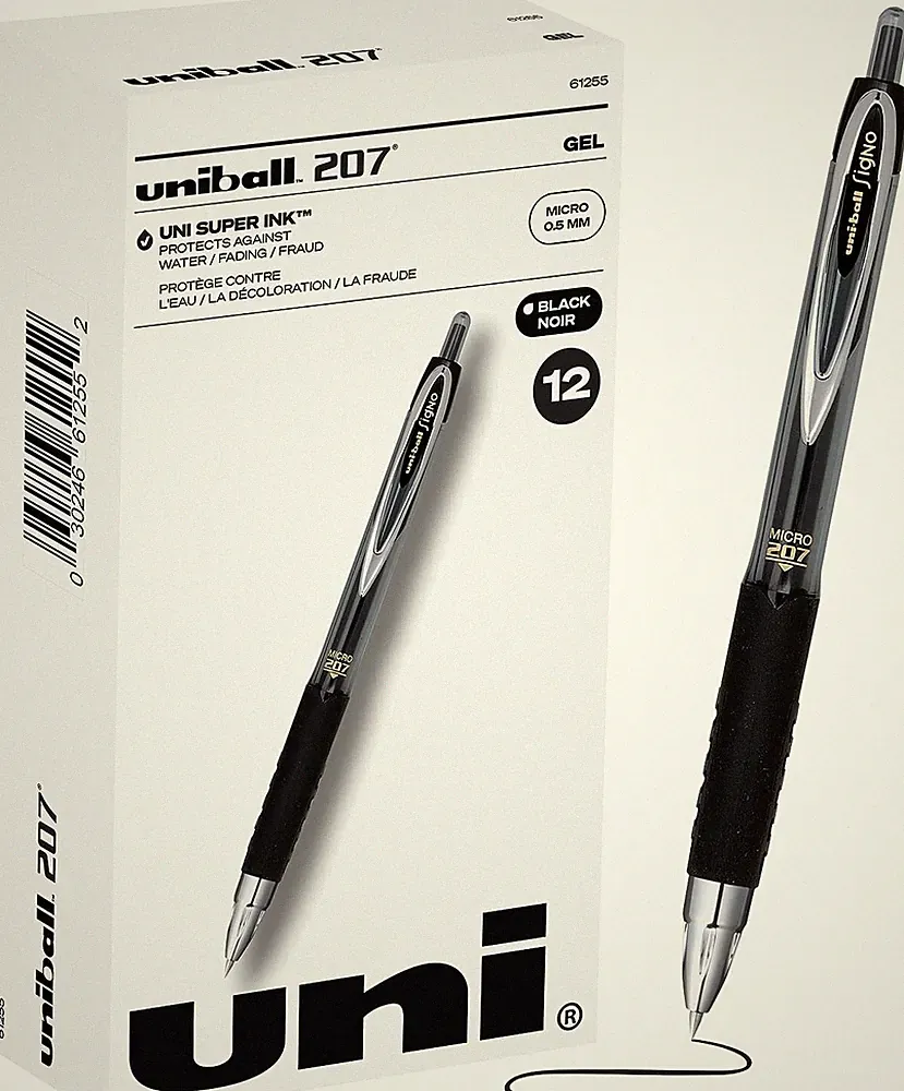 Uniball 12 Count Black Gel Pens Smooth Pigment Ink Waterproof Fade Resistant