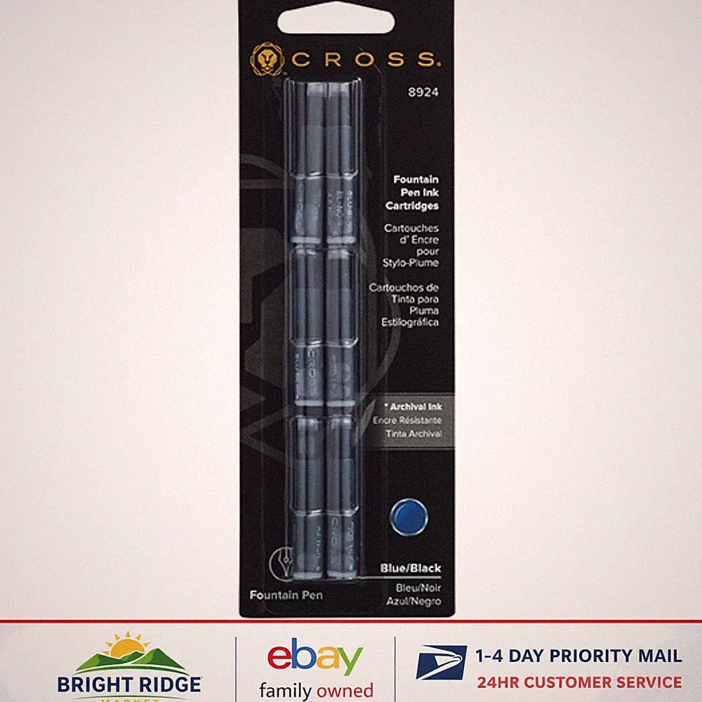 Value Pack of 6 Blue and Black Ink Cartridges for Fountain Pens - Fade Resistant